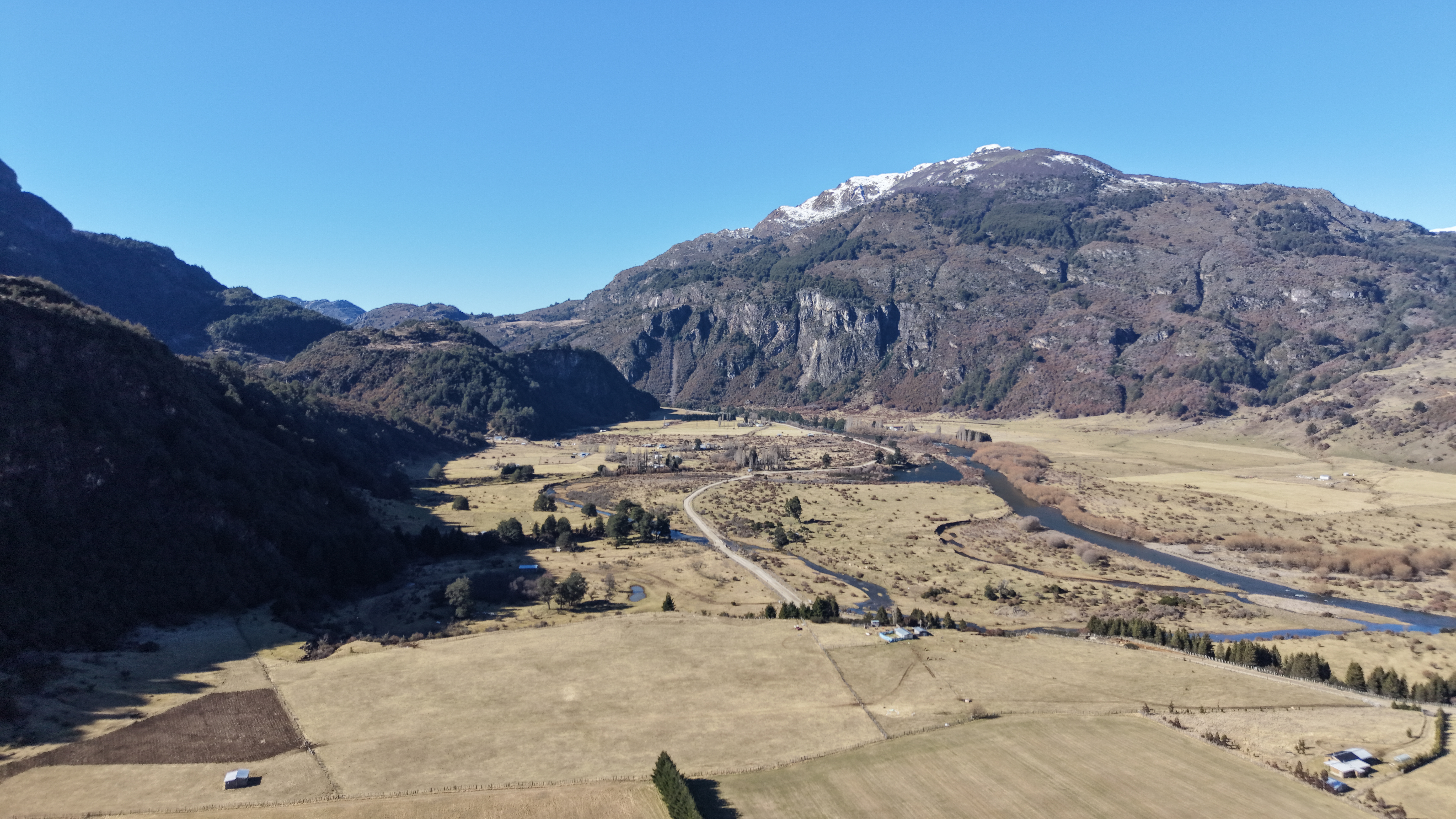 View of the valley toward Manihuales from the drone, August 2026